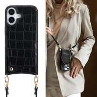 Selencia Nova Croco Phone Case with Cord and Card Holder Apple iPhone 17 - Black