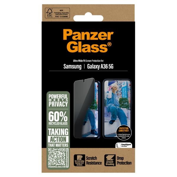 PanzerGlass Privacy Ultra-Wide Fit Anti-Bacterial Screenprotector incl. applicator Samsung Galaxy A36