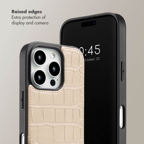 Selencia Nova Croco Phone Case with Cord and Card Holder Apple iPhone 16 Pro - Beige