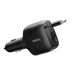 Belkin BoostCharge Autolader met uittrekbare kabel USB-C/USB-A 75W - Zwart