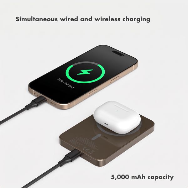 Selencia Vivid Powerbank 5,000 mAh - Wireless Powerbank - Compatible with MagSafe and Qi - Desert Gold / Vintage Peony