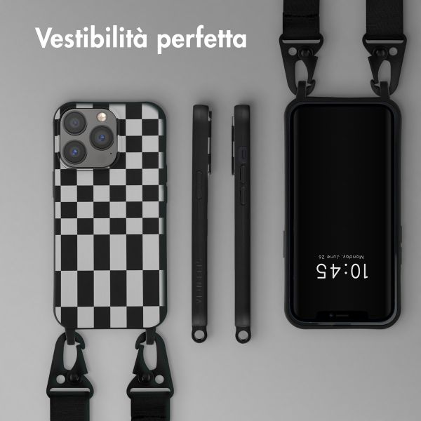 Selencia Siliconen design hoesje met afneembaar koord Apple iPhone 13 Pro - Irregular Check Black