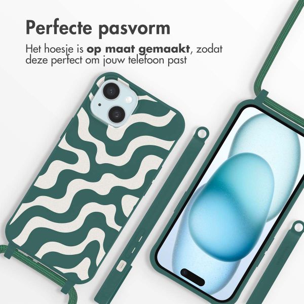 imoshion Siliconen design hoesje met koord Apple iPhone 15 - Petrol Green Groovy