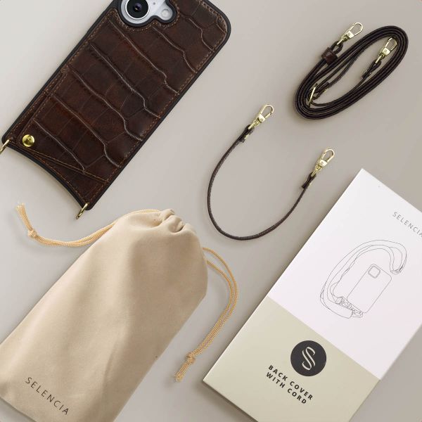 Selencia Nova Croco Phone Case with Cord and Card Holder Apple iPhone 17 - Choco Brown