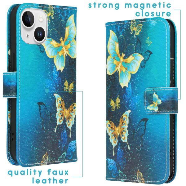 imoshion Design Softcase Bookcase iPhone 15 - Blue Butterfly