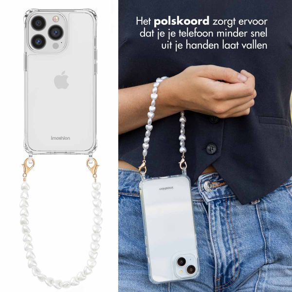 imoshion Backcover met koord + armband iPhone 13 Pro - Parels hartjes