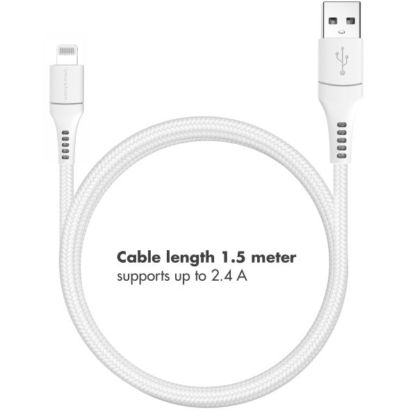 imoshion Lightning naar USB kabel - MFi certificering - Gevlochten textiel - 1,5 meter - Wit