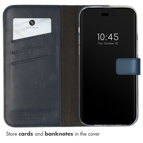 Selencia Genuine Leather Book Case Apple iPhone 14 Pro Max - Blue