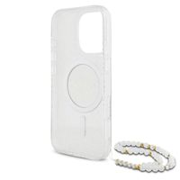 Guess MagSafe IML Glitter Case met beads strap Apple iPhone 16 Pro Max - Transparent