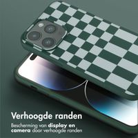 Selencia Siliconen design hoesje met afneembaar koord iPhone 14 Pro Max - Irregular Check Green