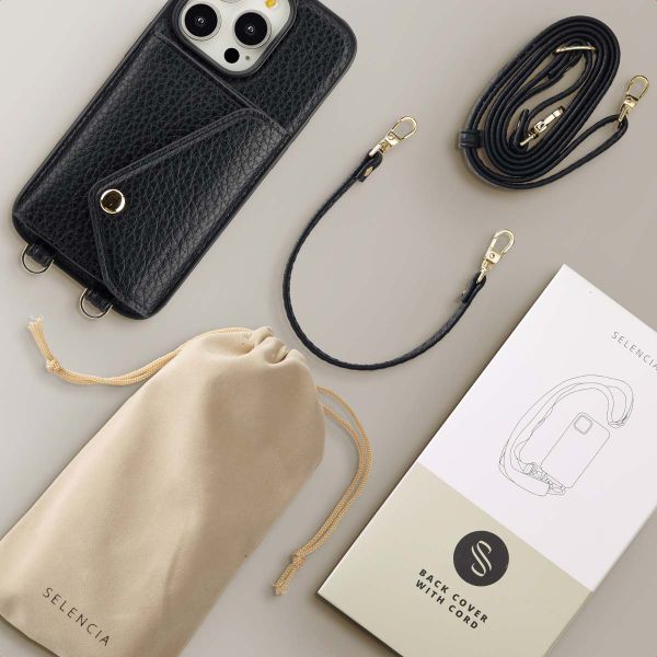 Selencia Sera Phone Case with Cord and Envelope Card Holder Apple iPhone 14 Pro - Black