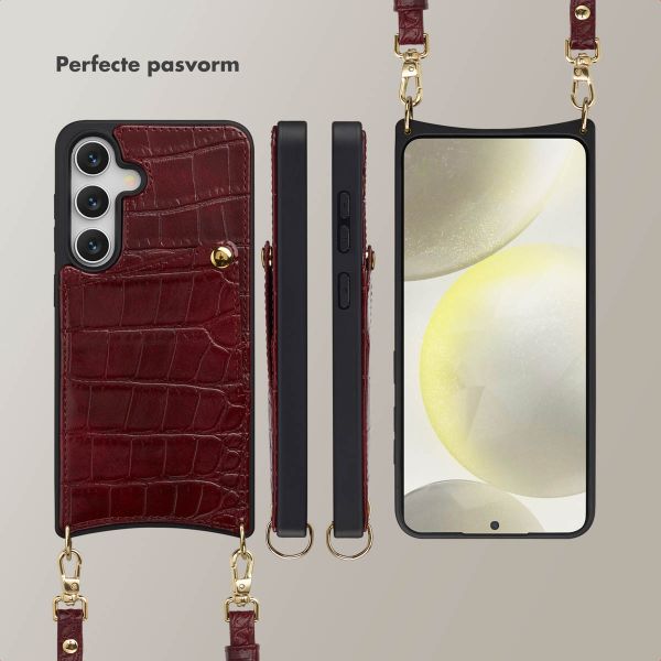 Selencia Nova Croco Telefoonhoes met Koord en Pashouder Samsung Galaxy S24 / S25 - Burgundy