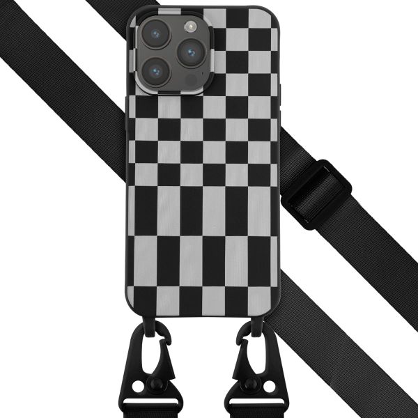 Selencia Siliconen design hoesje met afneembaar koord iPhone 14 Pro Max - Irregular Check Black