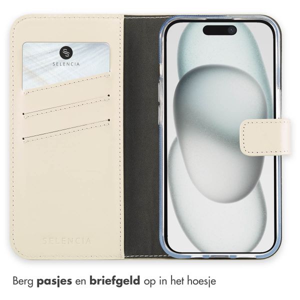 Selencia Echt Leren Bookcase Apple iPhone 15 - Greige
