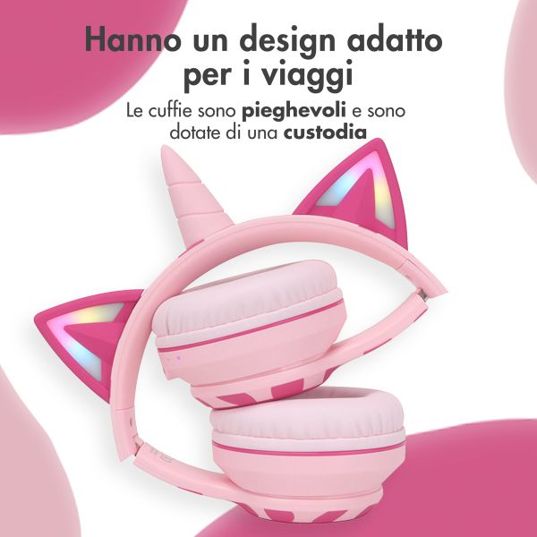 imoshion Draadloze Kinderkoptelefoon Unicorn LED Light - Decibelbegrenzer - Met AUX kabel - Pink / Hot Pink