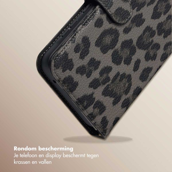 Selencia Sabi Bookcase met Panterprint Samsung Galaxy A35 - Midnight Black