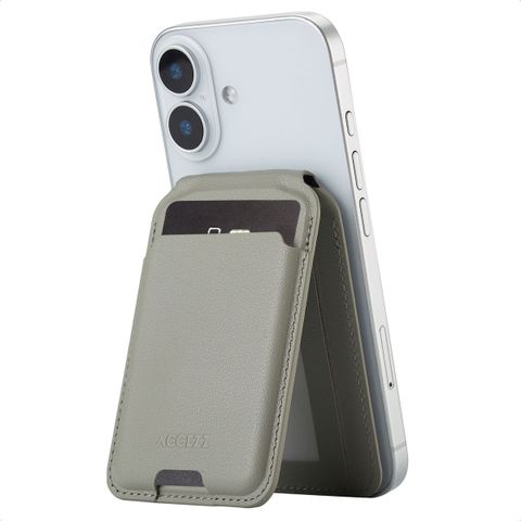 Accezz Leather Wallet with Stand - Compatible with MagSafe and Qi2 - Light Grey