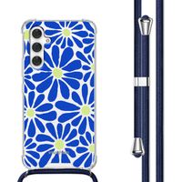 imoshion Design hoesje met koord Samsung Galaxy A54 (5G) - Cobalt Blue Flowers Connect