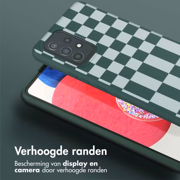 Selencia Siliconen design hoesje met afneembaar koord Samsung Galaxy A53 - Irregular Check Green