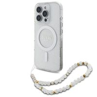 Guess MagSafe IML Glitter Case met beads strap iPhone 16 Pro - Transparent