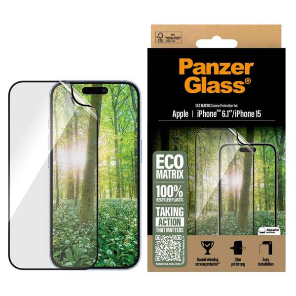 PanzerGlass Matrix Recycled Ultra-Wide Fit Anti-Bacterial Screenprotector incl. applicator Apple iPhone 16