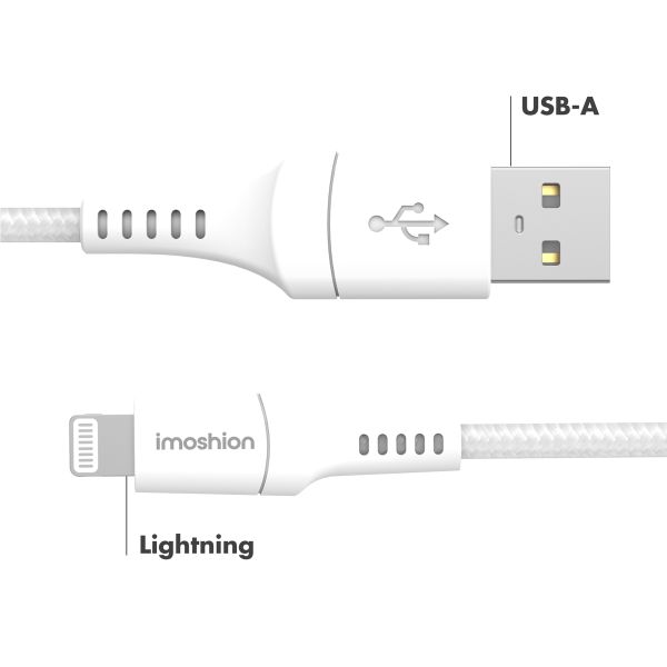 imoshion Lightning naar USB kabel - Non-MFi - Gevlochten textiel - 0,25 meter - Wit