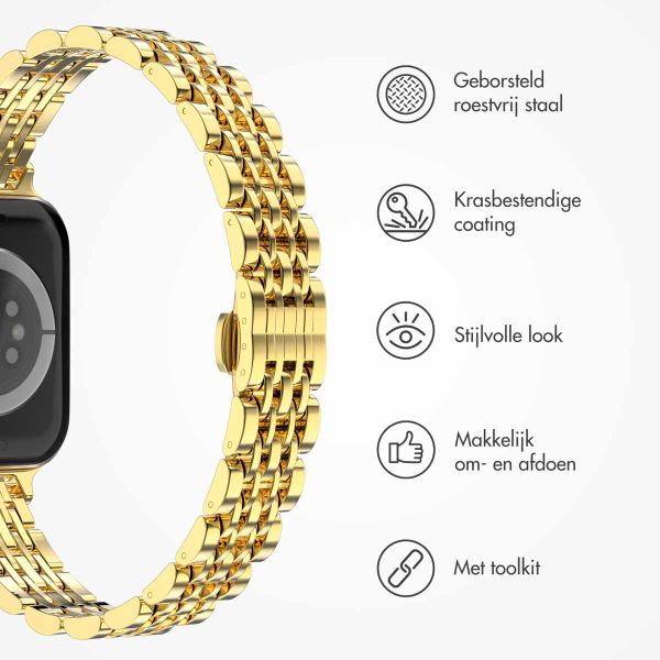 Selencia Slim Steel Jubilee Inspired schakelbandje Apple Watch Series 1 t/m 9 / SE (38/40/41 mm) | Series 10 (42 mm) - Goud