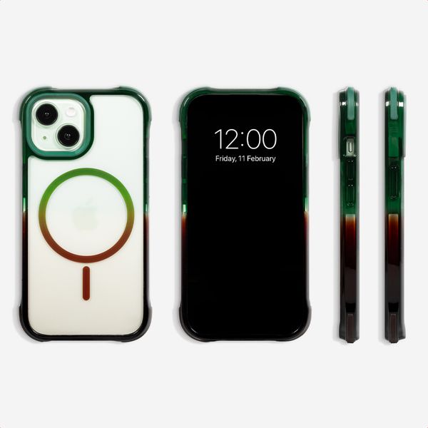 Selencia Gradient Backcover met MagSafe Apple iPhone 15 - Groen / Bruin