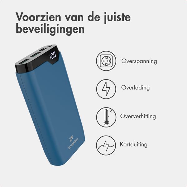 imoshion Powerbank 20.000 mAh - 22,5W Snellader - USB-C / USB-A - Blauw