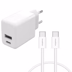 imoshion Oplader - USB-C en USB aansluiting - Power Delivery - 20 Watt + USB-C naar USB-C kabel - 1 meter - Wit
