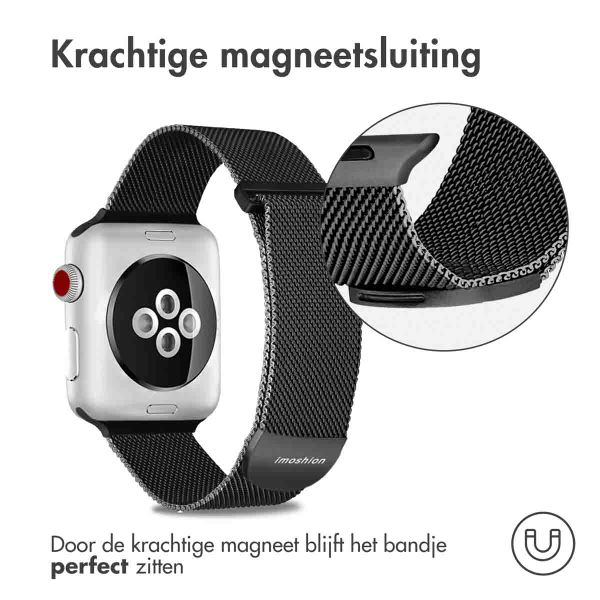 imoshion Milanees magnetisch bandje Apple Watch Series 1 - 11 / SE / Ultra (44/45/46/49 mm) - Maat M - Zwart