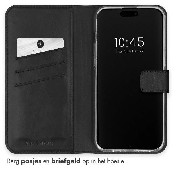 Selencia Echt Leren Bookcase Apple iPhone 15 Pro - Zwart