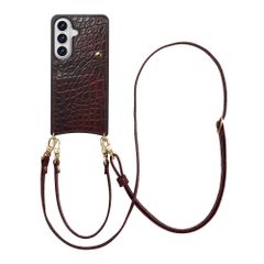 Selencia Nova Croco Phone Case with Cord and Card Holder Samsung Galaxy S26 - Choco Brown