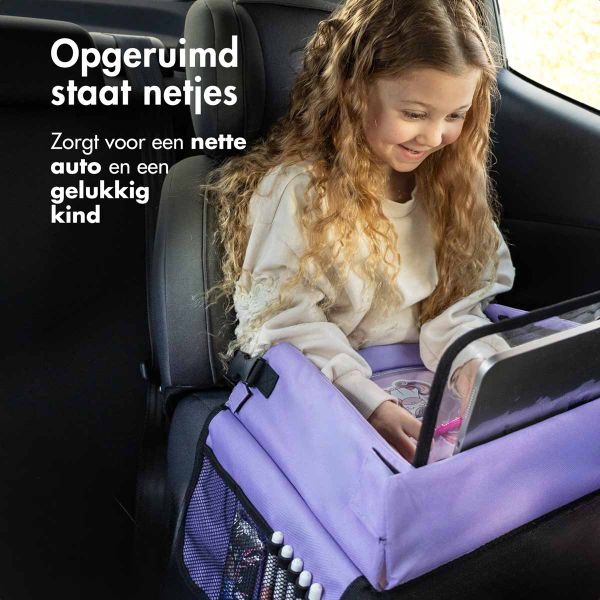 imoshion Reistafel - tablethouder auto - 7 opbergvakken - inclusief 2 kleurplaten - Paars