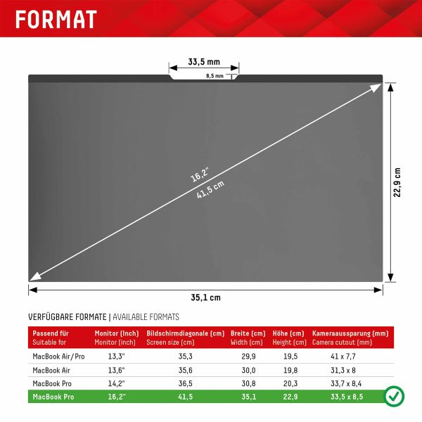 Displex Privacy Safe Magnetische Screenprotector Apple MacBook Pro 16.2 inch