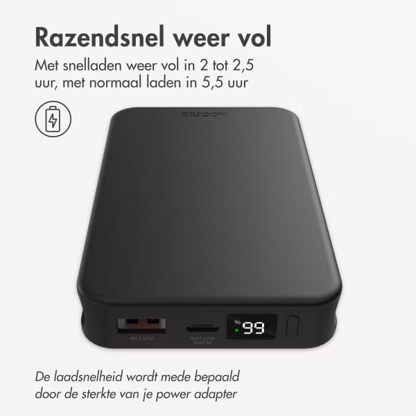 Accezz Powerbank 10.000 mAh met geïntegreerde kabels - Quick Charge en Power Delivery - Zwart