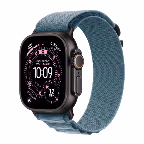 Apple Alpine Loop Band Apple Watch Series 1 - 11 / SE / Ultra (44/45/46/49 mm) - Maat S - Light Blue / Black Titanium