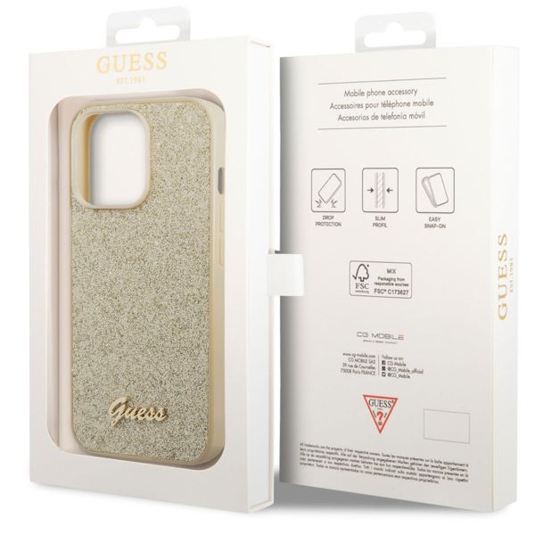 Guess Glitter Flakes Backcover Apple iPhone 14 Pro - Goud