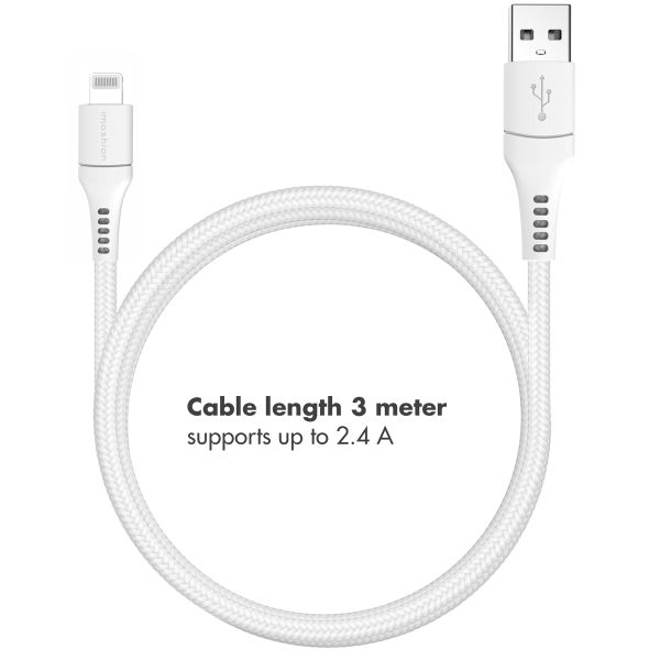 imoshion Lightning naar USB kabel iPhone 11 - MFi certificering - Gevlochten textiel - 3 meter - Wit