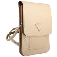 Guess Saffiano Triangle telefoontasje - Geschikt voor smartphones tot 7 inch - Beige