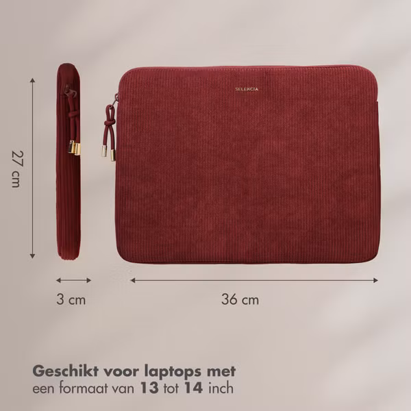 Selencia Corduroy Laptophoes 13-14 inch - Laptopsleeve - Deep Burgundy