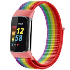 imoshion Nylon bandje Fitbit Charge 5 - Maat L - Rainbow