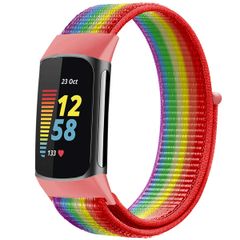 imoshion Nylon bandje Fitbit Charge 5 / Charge 6 - Maat L - Rainbow