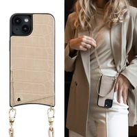 Selencia Nova Croco Telefoonhoes met Koord en Pashouder Apple iPhone 14 - Beige