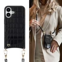 Selencia Nova Croco Phone Case with Cord and Card Holder Apple iPhone 16 - Black