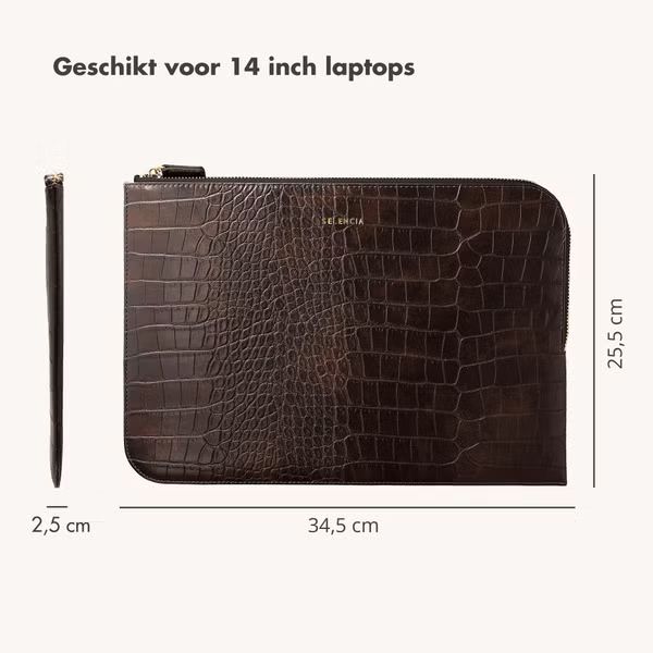 Selencia Croco Laptophoes 14 inch - Laptopsleeve - Choco Brown