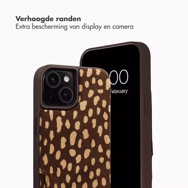Selencia Nova Real Leather Backcover met Koord en Pashouder Apple iPhone 15 - Fawn Chic