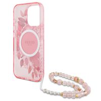 Guess MagSafe IML Flowers Case met beads strap Apple iPhone 15 Pro Max - Pink