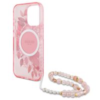 Guess MagSafe IML Flowers Case met beads strap iPhone 15 Pro Max - Pink