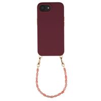 Selencia Rivièra MagSafe Backcover met afneembare haakjes voor de Apple iPhone 17e / 16e - Bold Burgundy + Sorbet Pop Polskoord - Pink